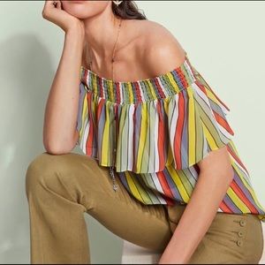 Cabi Striped Off Shoulder Carnival Ruffle Top